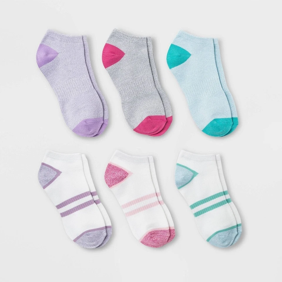 Calcetines Art Class Girls 6pk Súper Suaves No Show Rayas Verdes/Rosa/Púrpura Talla L Foto 2 de 3