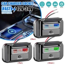 12V-24V Dual USB PD QC3.0 Car Boat RV Fast Charger Socket LED Power Outlet Panel