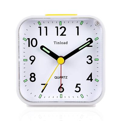Small Battery Operated Analog Alarm Clock Silent Non Ticking Ascending Beep S...