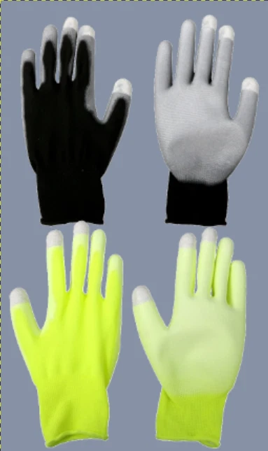 Guantes de trabajo de poliéster con pantalla táctil ~ negros o amarillos ~ talla única para la mayoría ~ ligeros Foto 2 de 3
