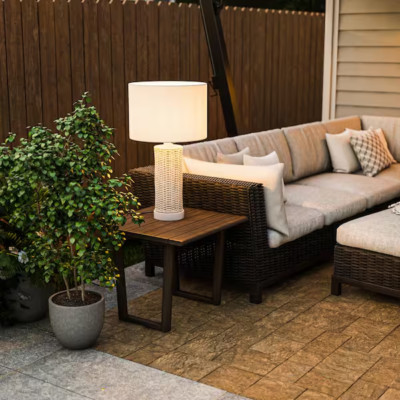 White Outdoor Indoor small Round Table light Lamp 27 in. weather-resistant