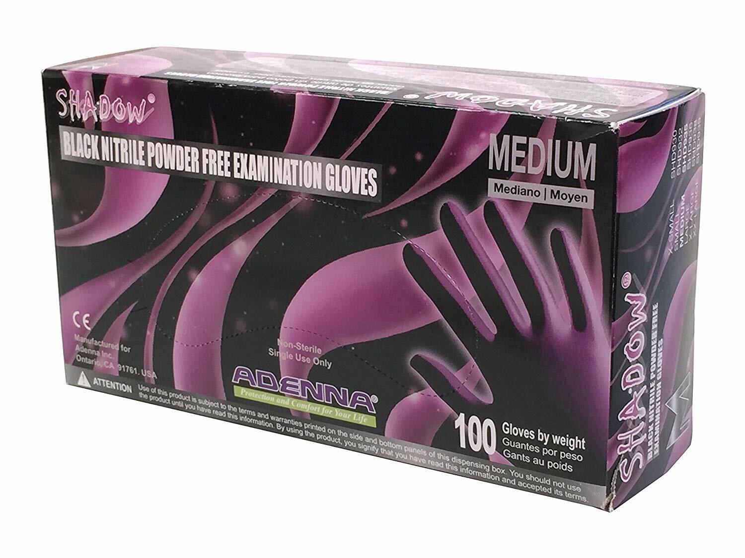 Adenna SHD935 Shadow Nitrile Powder Free Exam Gloves, Medium, Black
