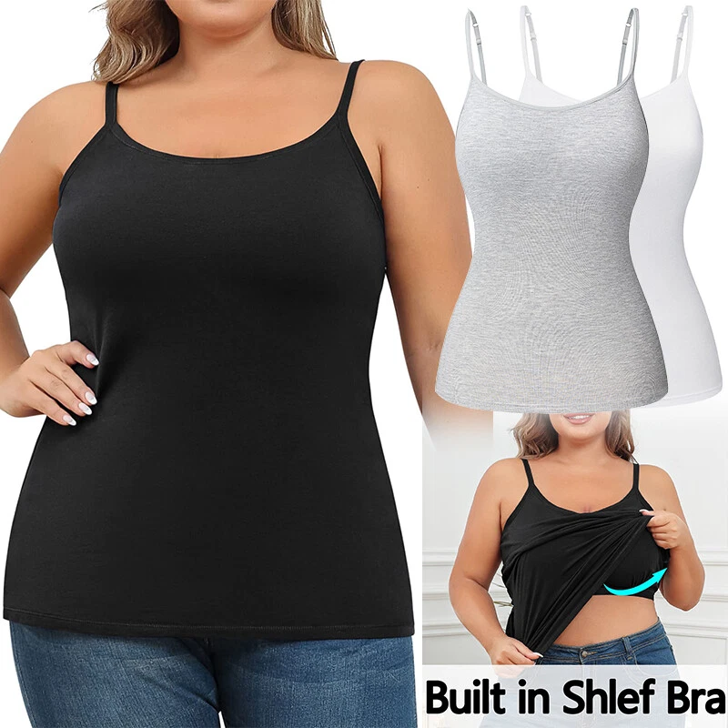 Women's Slim-Fit Camisole Tank Top With Shelf Bra Underwear Basic Layer  Vest Gym