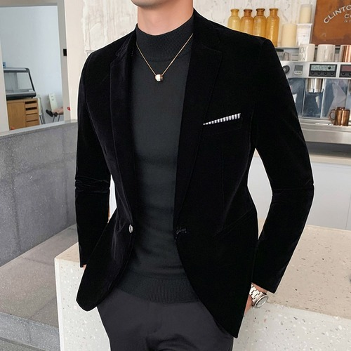 Gold Velvet Blazer High Quality Slim Fit Suit Jacket Men Formal Evening  Dress | eBay
