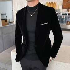 Gold Velvet Blazer High Quality Slim Fit Suit Jacket   Men  Formal Evening Dress