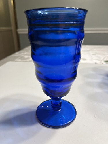LE Smith Mt Pleasant Cobalt Blue Footed Glass 6” Tall Tumblers 6pc - Picture 12 of 12