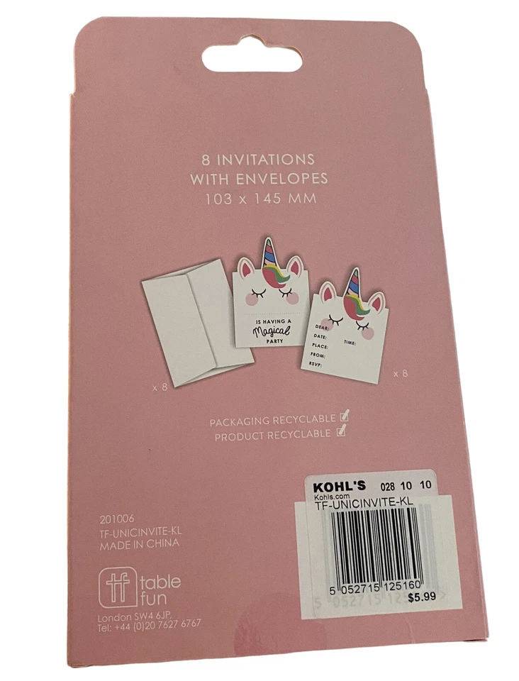 Invitaciones y Sobres Fiesta Unicornio 2 Packs de 8 Invitaciones 16 Total Foto 4 de 4