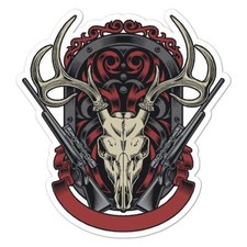 Deer Skull Rifles, Vinyl Decal Sticker, Indoor Outdoor, 3 Sizes, 7811