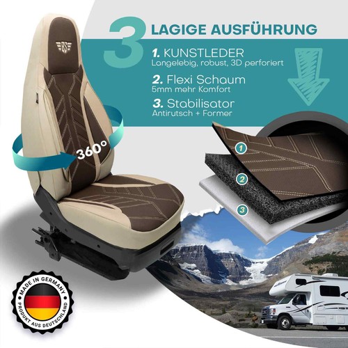 Fundas de asiento de autocaravana adecuadas para autocaravanas Tiffin Allegro 33A (beige-marrón) - Imagen 2 de 12