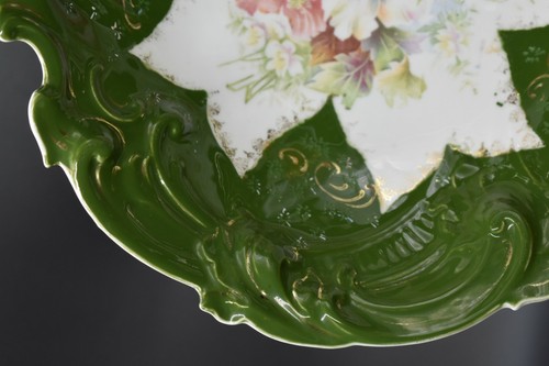 RS Prussia Steeple Mold 9 Shadow Poppy Flowers Green w/ Gold Tillowitz 10" - Picture 2 of 7