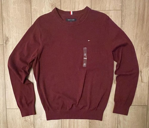 Tommy Hilfiger - Pullover Baumwollpullover - Herren Medium - weinrot - Rundhalsausschnitt - Neu mit Etikett