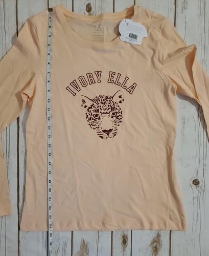 Camiseta delgada Marfil AND Ella manga larga melocotón Ada leopardo algodón orgánico talla S - Imagen 7 de 11