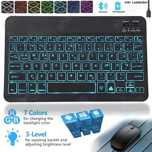 Bluetooth 3.0 Tastatur Kabellos Tastatur inkl. Maus für PC Handy Tablet 2024