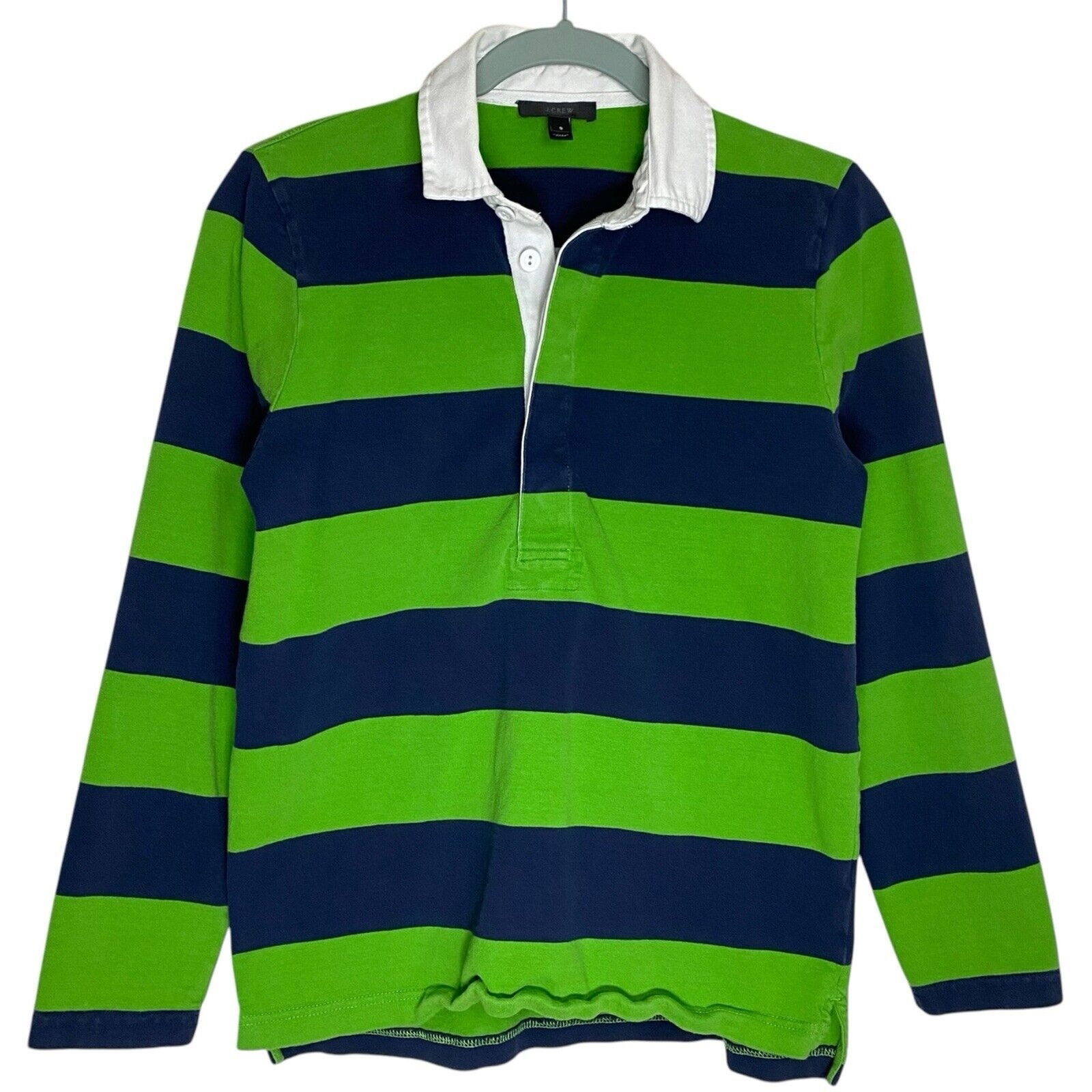 FILA J Crew Rugby Shirt Uomo S Polo Manica Lunga Blu Verde Righe Pullover Preppy