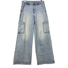 American Eagle Dreamy Drape Stretch Super High-Waisted Cargo Baggy Wide-Leg Jean