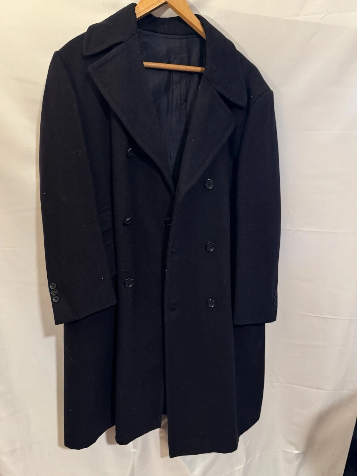 VTG Korean Custom Tailored Black Overcoat Peacoat Men’s 42 Long Military Style image 1
