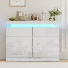 High Gloss Chest of 6 8Drawers White with RGB LED Lights Bedroom Bedside Cabinet