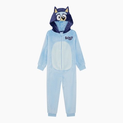Jungen Bluey All-in-One Fleece Kapuzen Pyjama Loungewear 3D Ohren Kinder blau 18m-6Y