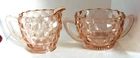 Vintage Jeanette Cube Sugar Bowl And Creamer Set Cubist Depression Glass Pink