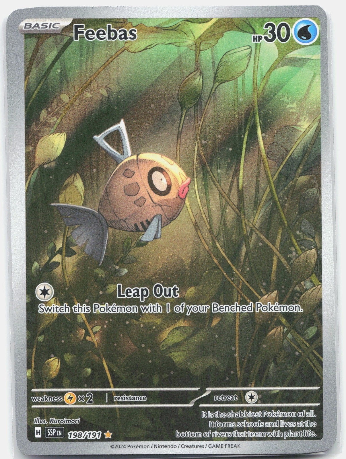 Feebas Illustration Rare SV08: Surging Sparks SSP Water Holo 198/191 2024 NM