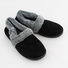 Skechers Black/Gray Cozy Campfire Quilted Fuzzy Slippers Shoes Women's Size 7.5