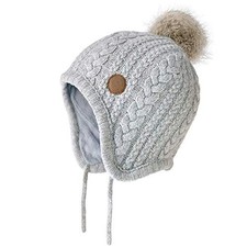 Toddler Baby Boys Girls Winter Hat 6-24 Months Light Grey With Faux Pompom