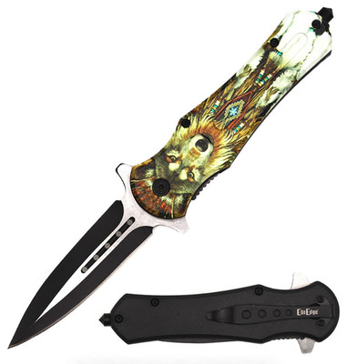 Elit Edge Indian Wolf Dagger Style Spring Assisted Open Folding Pocket Knife