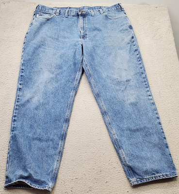 Carhartt Straight Jeans Mens 44x32 Blue Denim Relaxed Fit Flat