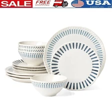 12-Piece Stoneware Dinnerware Set 4 Dishwasher Microwave Safe Elegant Dining New