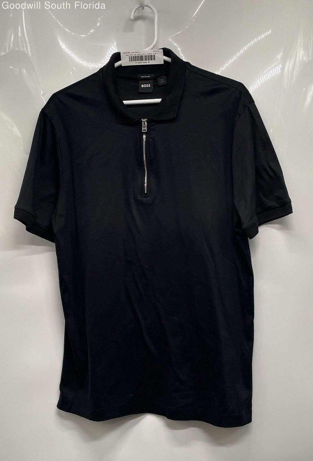 Hugo Boss Mens Black Short Sleeve Collared Front Quarter Zip Polo Shirt Size L