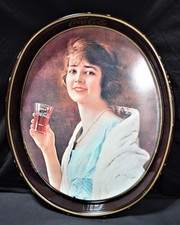 Vintage Coca-Cola Metal Tray 1923 Woman Holding Coke Oval 1970s Advertising