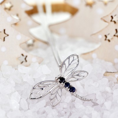 Natürlicher Saphir Libelle Halskette Sterlingsilber blaue Edelsteine Geschenk