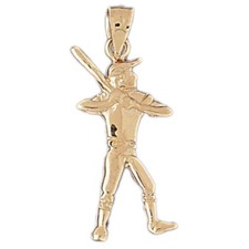 Baseball Player Charm Pendant 14k Gold