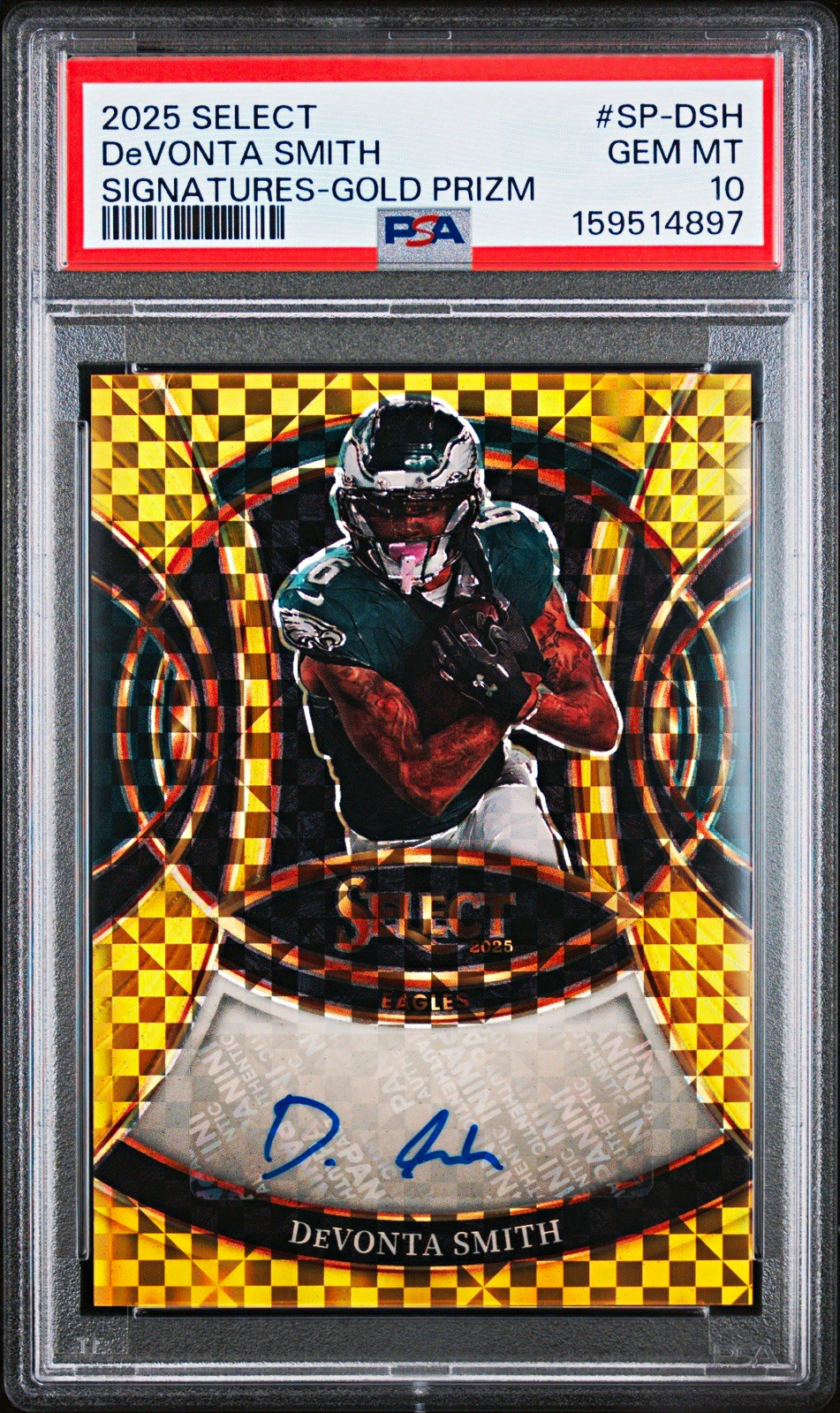 2025 Panini Select DeVonta Smith Signatures Gold Prizm #SP-DSH PSA 10 /10