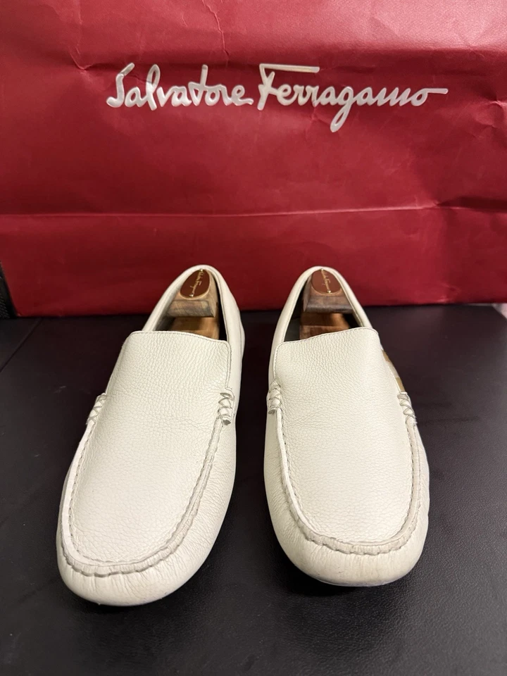 gucci shoes men white leather ace loafer drivers US 9.5 $1070 MSRP - Image 3 of 4