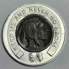 1928 Buffalo Nickel Keep Me & Never Go Broke Round Token Lucky Charm