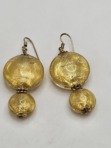 Vintage Goldfolie Murano Glas Perlen Sterlingsilber Vermeil Ohrhänger