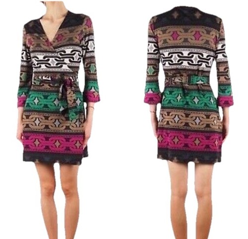 Diane Von Furstenberg Vintage Silk Wrap Dress Women's 10 Geometric Multi NEW - Bild 11 von 11
