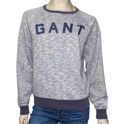 Gant Women s Size S Heather Gray Navy Blue Logo Pullover Sweatshirtaaz