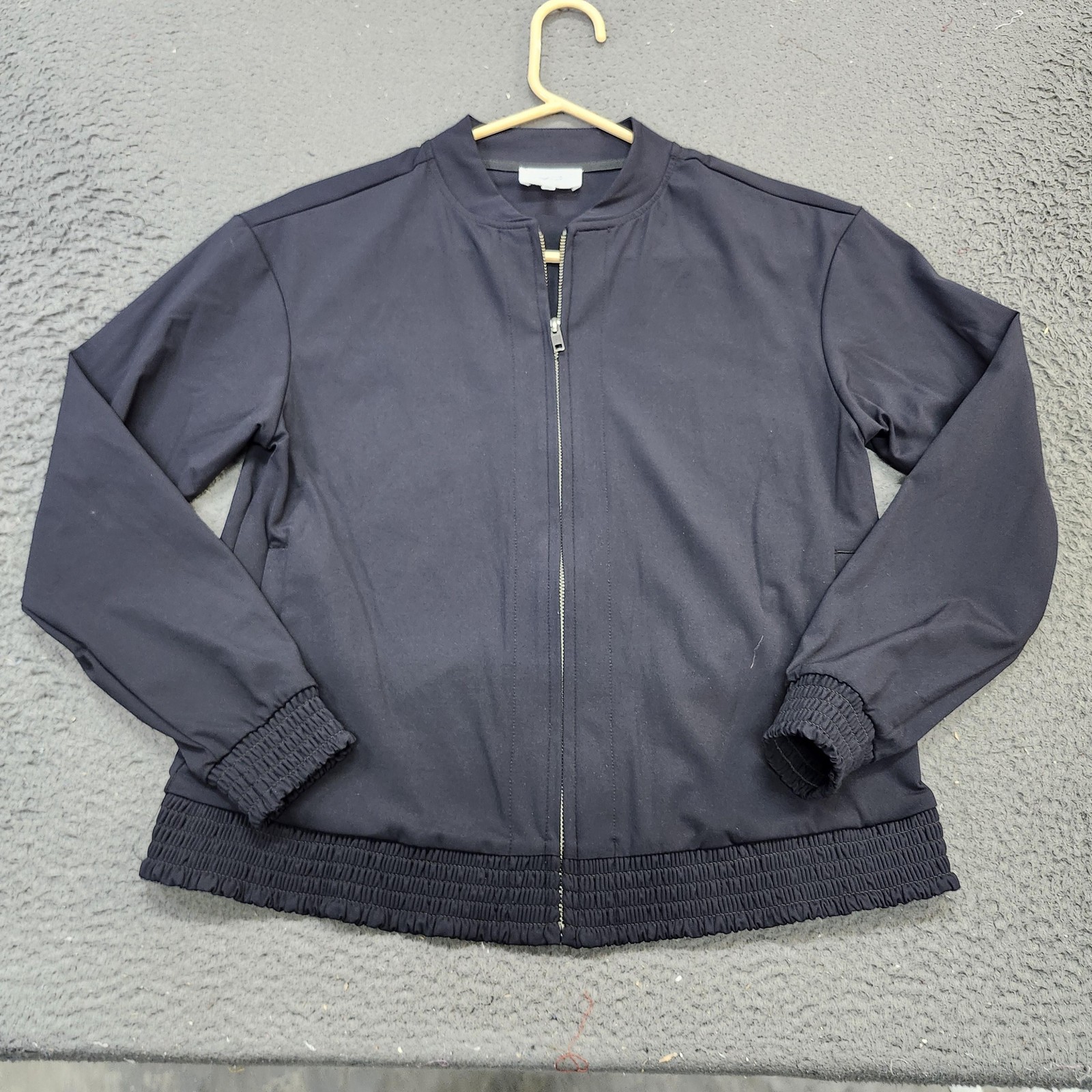 Soma Jacket Womens XS Black Bomber Full Zip Smocked Hem Lightweight Casual