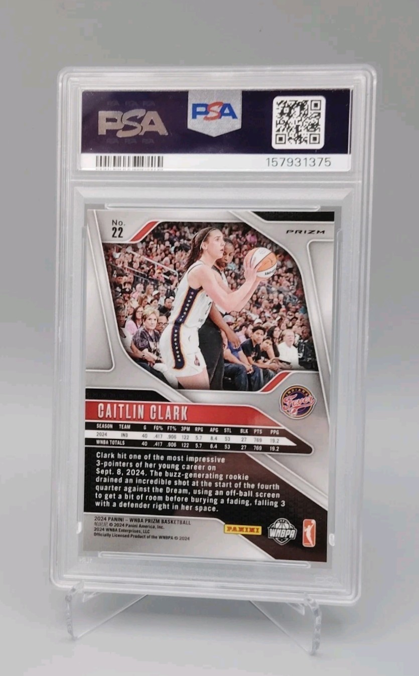 2024 Panini Prizm WNBA Green Prizm Caitlin Clark RC PSA 8 NM-MT #22 Fever view 2