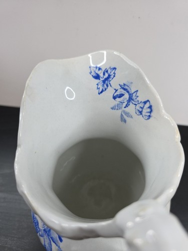 Antique 1893 Wheeling Pottery La Belle 7.5" White Pitcher Blue Flowers - Picture 3 of 9