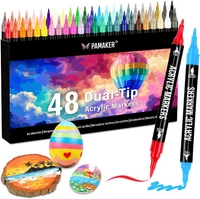 48 Farben Acrylstifte Set – Acrylmarker Mit Spitze Und Pinsel FüR Stoff, Leinwa