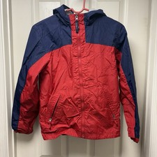 L.L. Bean Kids Hooded Spring Jacket   Red  Navy   Fleece Lined   Size M 10  12 