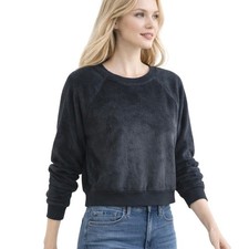 Topshop Womens Sweatshirt 4 NWT Black Plush Modern Minimalist Crop Soft Lounge
