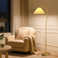 Unique Arc Floor Lamp, Bright 12W Three-Color Dimming, 14-inch Pleated Lampsh...