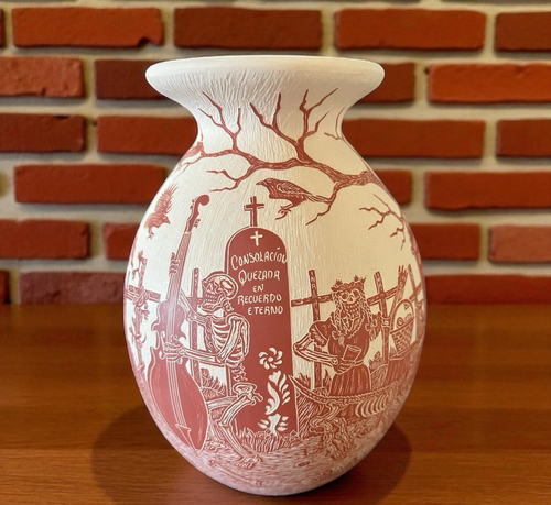Mata Ortiz Pottery Day of the Dead Javier Martinez Cemetery Ravens Mexican Art