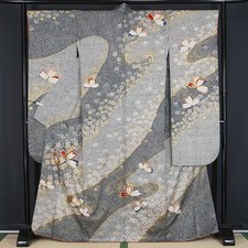 Large Cherry Blossom Monotone Silk Kimono Long Sleeve Graduation Ceremony