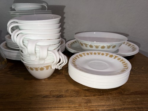 Vintage Schmetterling Gold Corelle Lot Teller Tassen Salz/Pfeffer Teller Schüsseln 58 Teile - Bild 5 von 19