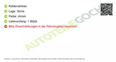 Kühlergrill Kühlergitter Grill Gitter Rahmen für Cadillac ATS Coupe 13-19